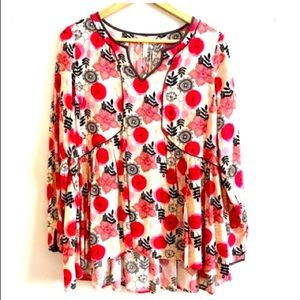 Matilda Jane boho tunic red cream blouse